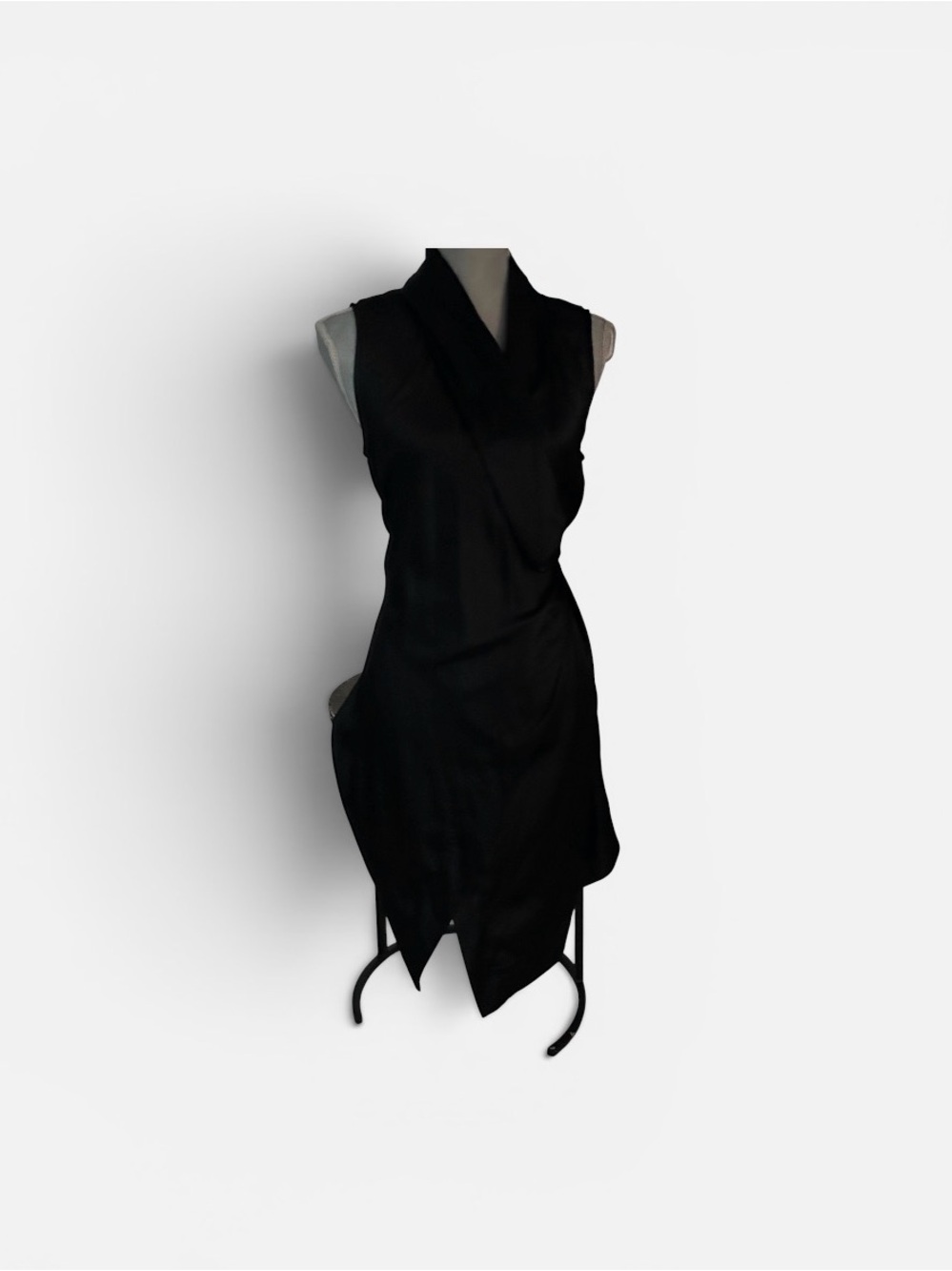 Tristan Asymmetrical Black Sleeveless Wrap Dress